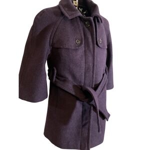 Gap Purple Wool Blend Belted Trench Coat Jacket 3/4 Sleeve Women Small